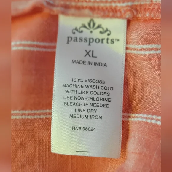 Passport Pink Pinstripe Rolled-Sleeve Button-Down Vacation Shirt, XL - Picture 5 of 8